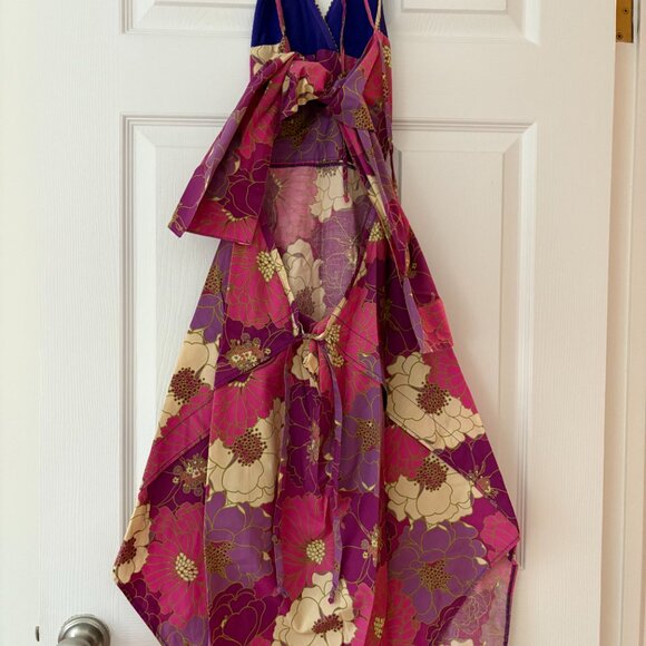 Boho Floral Silk Handkerchief Dress with Open Back and Tie Detail - Picture 3 of 3